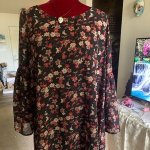 Black flower bell sleeve dress sz 12